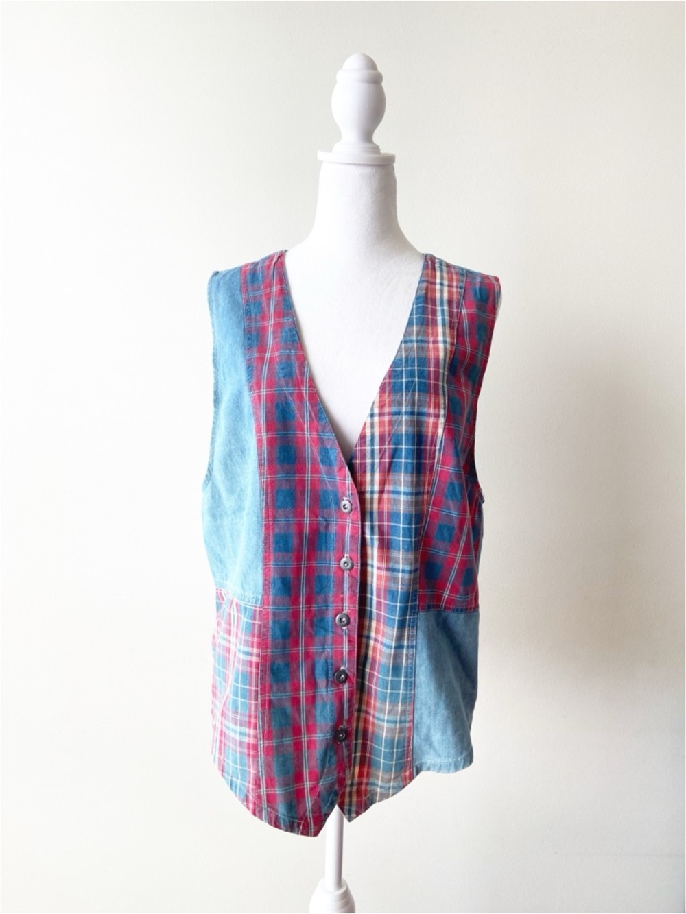 Vintage Stampede Plaid & Denim Vest Size M